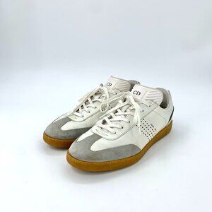 Dior Mens White & Black Lace-Up Sneakers With Bee Print Size 40 Leather & Suede